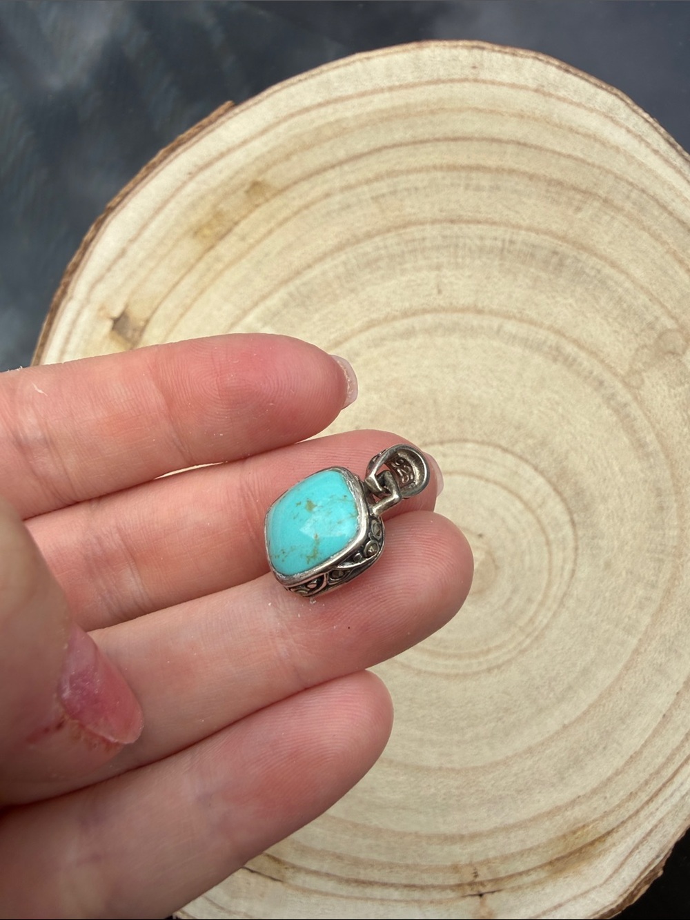 Sterling Silver 925 White Mother-of-Pearl and Turquoise Pendant Pendant Charm - Picture 7 of 9